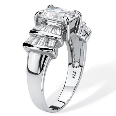 PalmBeach Jewelry Platinum-plated Sterling Silver Emerald Cut Cubic Zirconia Engagement Ring Sizes 6-10 Size 10 Image 1
