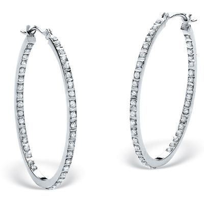 PalmBeach Jewelry Platinum-plated Sterling Silver Genuine Diamond Accent Inside Out Hoop Earrings (31mm) Size Image 1