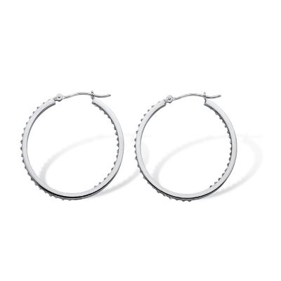 PalmBeach Jewelry Platinum-plated Sterling Silver Genuine Diamond Accent Inside Out Hoop Earrings (31mm) Size Image 1