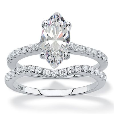 PalmBeach Jewelry Platinum-plated Sterling Silver Marquise Cut Cubic Zirconia Bridal Ring Set Sizes 6-10 Size 9 Image 1