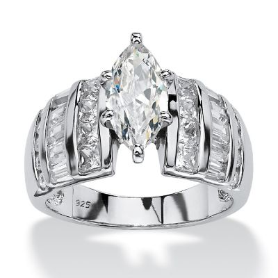 PalmBeach Jewelry Platinum-plated Sterling Silver Marquise Cut Cubic Zirconia Channel Set Engagement Ring Sizes 7-12 Size 11 Image 1