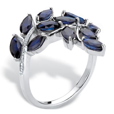 PalmBeach Jewelry Platinum-plated Sterling Silver Marquise Cut Genuine Blue Sapphire and Diamond Accent Leaf Ring Sizes 6-10 Size 7 Image 1