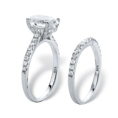 PalmBeach Jewelry Platinum-plated Sterling Silver Oval Cut Cubic Zirconia Bridal Ring Set Sizes 6-10 Size 10 Image 1