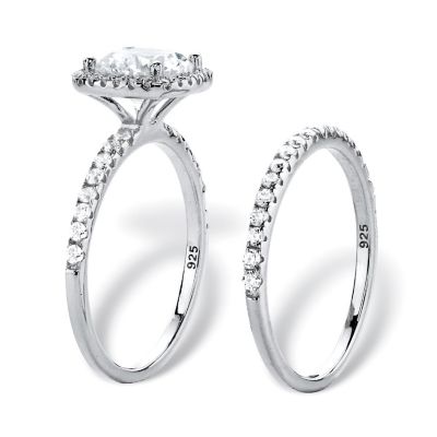 PalmBeach Jewelry Platinum-plated Sterling Silver Round Cubic Zirconia Halo Bridal Ring Set Sizes 6-10 Size 10 Image 1