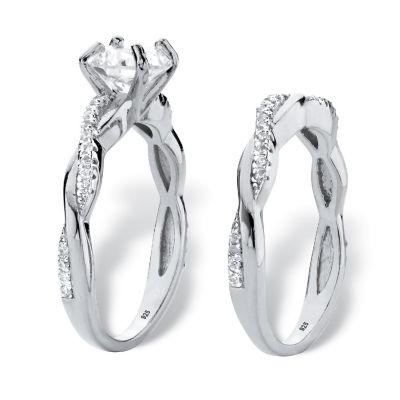 PalmBeach Jewelry Sterling Silver Round Cubic Zirconia Twisted Vine Bridal Ring Set Sizes 6-10 Size 7 Image 1