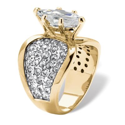 PalmBeach Jewelry Yellow Gold-plated Marquise Cut Cubic Zirconia and Round Crystals Engagement Ring Sizes 7-12 Size 7 Image 1
