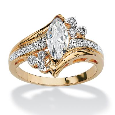 PalmBeach Jewelry Yellow Gold-plated Marquise Cut Cubic Zirconia Bypass Engagement Ring Sizes 5-12 Size 8 Image 1
