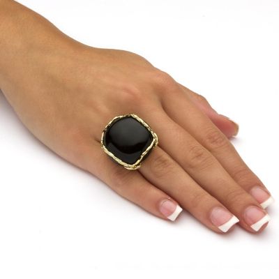 PalmBeach Jewelry Yellow Gold-plated Natural Black Onyx Cabochon Pillow Ring Sizes 6-10 Size 10 Image 2