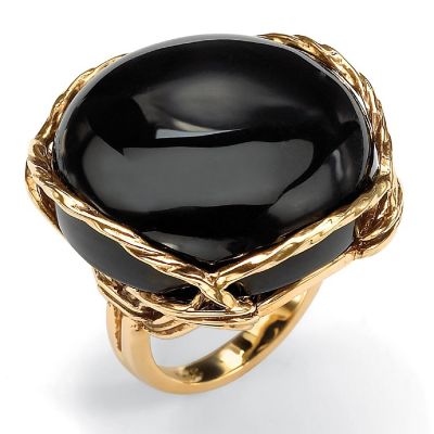 PalmBeach Jewelry Yellow Gold-plated Natural Black Onyx Cabochon Pillow Ring Sizes 6-10 Size 10 Image 3