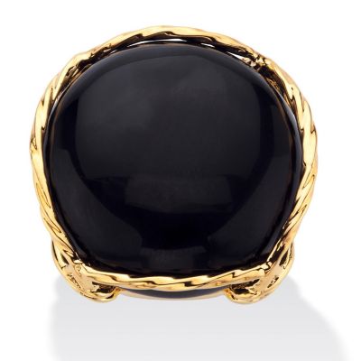 PalmBeach Jewelry Yellow Gold-plated Natural Black Onyx Cabochon Pillow Ring Sizes 6-10 Size 6 Image 1