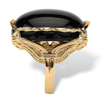 PalmBeach Jewelry Yellow Gold-plated Natural Black Onyx Cabochon Pillow Ring Sizes 6-10 Size 9 Image 1