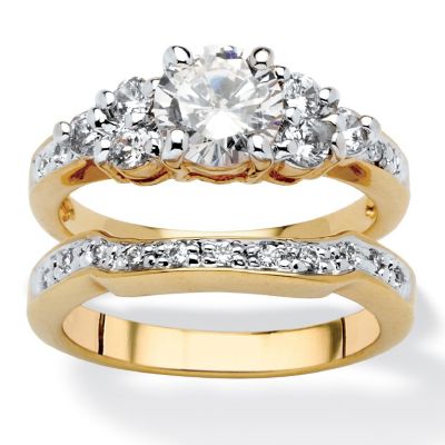 PalmBeach Jewelry Yellow Gold-plated Round Cubic Zirconia Bridal Ring Set Sizes 6-10 Size 10 Image 1
