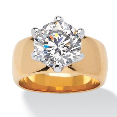 PalmBeach Jewelry Yellow Gold-plated Round Cubic Zirconia Solitaire Engagement Ring Sizes 5-10 Size 10 Image 1