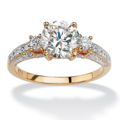 PalmBeach Jewelry Yellow Gold-plated Sterling Silver Round Cubic Zirconia 3-Stone Bridal Ring Sizes 5-10 Size 7 Image 1