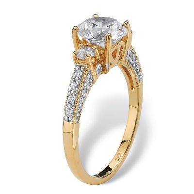 PalmBeach Jewelry Yellow Gold-plated Sterling Silver Round Cubic Zirconia 3-Stone Bridal Ring Sizes 5-10 Size 9 Image 1