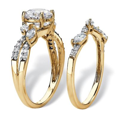 PalmBeach Jewelry Yellow Gold-plated Sterling Silver Round Cubic Zirconia Twisted Vine Bridal Ring Set Sizes 6-10 Size 7 Image 1