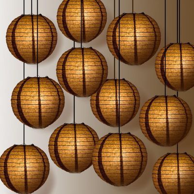 PaperLanternStore 12 PACK Brown Even Ribbing Round Paper Lantern Combo Set Image 1