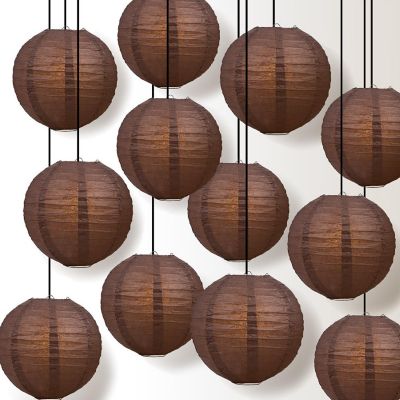 PaperLanternStore 12 PACK Brown Even Ribbing Round Paper Lantern Combo Set Image 1