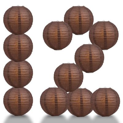 PaperLanternStore 12 PACK Brown Even Ribbing Round Paper Lantern Combo Set Image 2