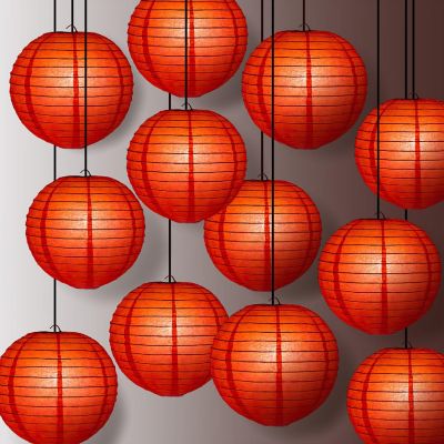 PaperLanternStore 12 PACK Red Even Ribbing Round Paper Lantern Combo Set Image 1
