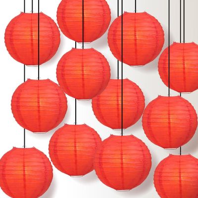 PaperLanternStore 12 PACK Red Even Ribbing Round Paper Lantern Combo Set Image 1