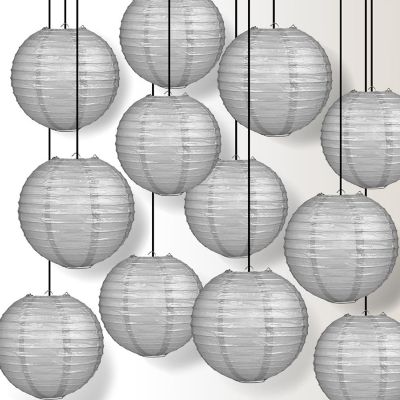 PaperLanternStore 12 PACK Silver Even Ribbing Round Paper Lantern Combo Set Image 1