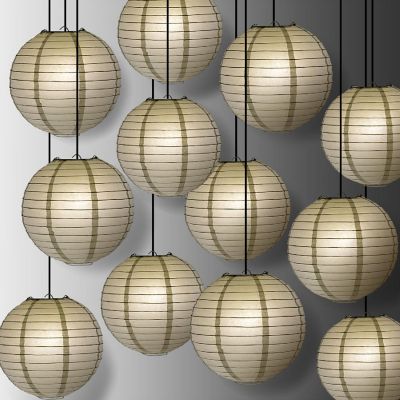 PaperLanternStore 12 PACK Silver Even Ribbing Round Paper Lantern Combo Set Image 1