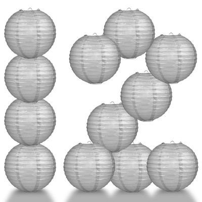 PaperLanternStore 12 PACK Silver Even Ribbing Round Paper Lantern Combo Set Image 2