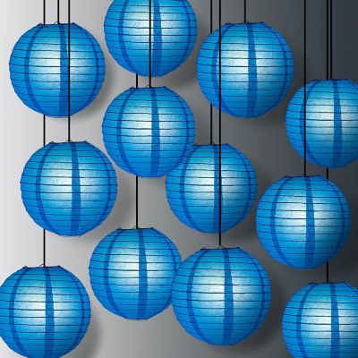PaperLanternStore 12 PACK Turquoise Blue Even Ribbing Round Paper Lantern Combo Set Image 1