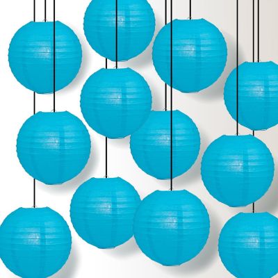 PaperLanternStore 12 PACK Turquoise Blue Even Ribbing Round Paper Lantern Combo Set Image 1
