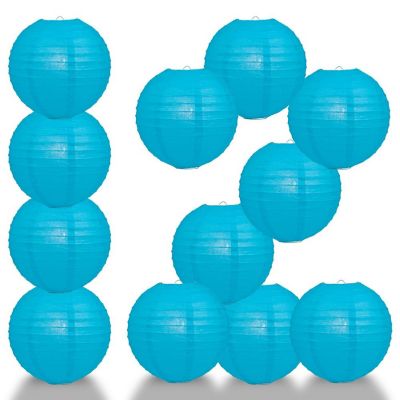 PaperLanternStore 12 PACK Turquoise Blue Even Ribbing Round Paper Lantern Combo Set Image 2