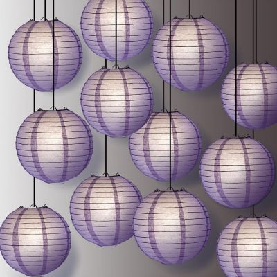 PaperLanternStore 12 PACK Violet Even Ribbing Round Paper Lantern Combo Set Image 1