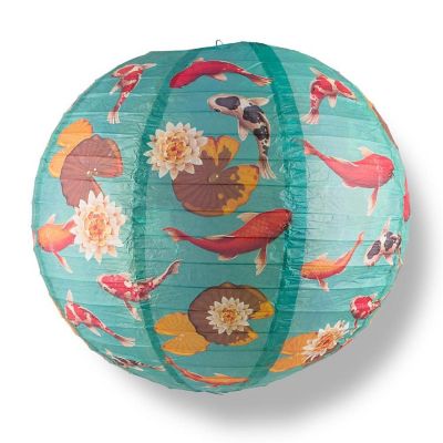 PaperLanternStore 14" Japanese Koi Fish Pond Patterned Paper Lantern Image 1