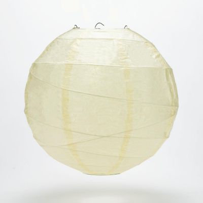 PaperLanternStore 16" Ivory Round Paper Lantern, Crisscross Ribbing Image 1
