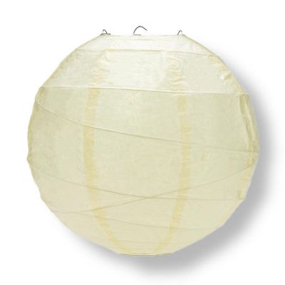 PaperLanternStore 16" Ivory Round Paper Lantern, Crisscross Ribbing Image 1