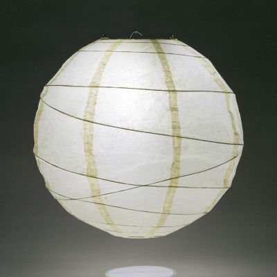 PaperLanternStore 16" Ivory Round Paper Lantern, Crisscross Ribbing Image 2