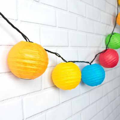 PaperLanternStore 4" Multi-Color Round Paper Lantern, Even Ribbing (10 PACK ) (String Light Sold Separately) Image 1