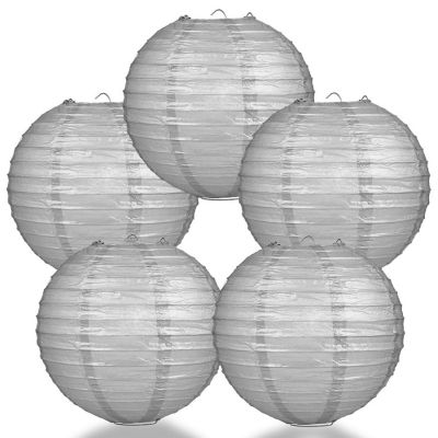PaperLanternStore 5 PACK 12" Silver Even Ribbing Round Paper Lanterns Image 1