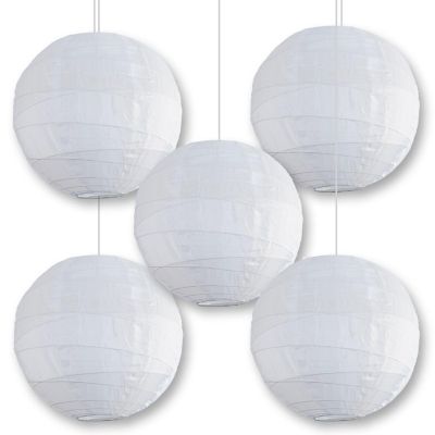 PaperLanternStore BULK PACK (5) 12" Irregular Ribbed White Shimmering Nylon Lantern, Durable Image 1