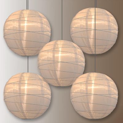 PaperLanternStore BULK PACK (5) 12" Irregular Ribbed White Shimmering Nylon Lantern, Durable Image 2