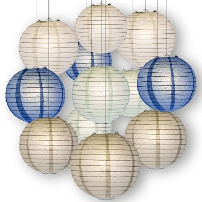 PaperLanternStore Winter Celebration Party PACK Parallel Ribbed Paper Lantern Combo Set (12 pc Set) Image 1