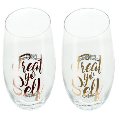 Parks and Recreation "Treat Yo Self" 17-Ounce Stemless Wine Glasses  Set Of 2 Image 1