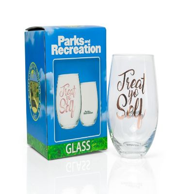 Parks and Recreation Treat Yo Self Stemless Wine Glass  Pink Image 3