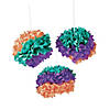 Party Gras Hanging Tissue Paper Pom-Pom Decorations - Less Than Perfect - 6 Pc. Image 1
