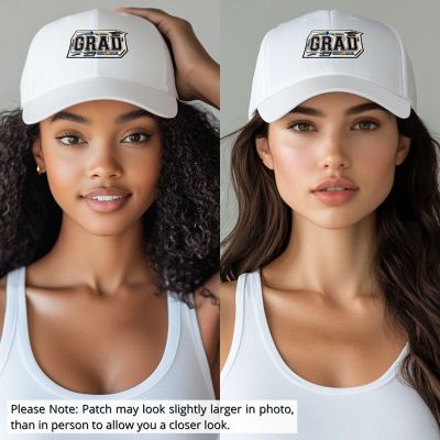 Patch Party Club (1-pc) 3.5" x 2" GRAD Embroidered Patch for DIY Hats, Jackets, Shoes, and More, Iron-On Graduation Patch with Diploma and Cap Icons Image 1