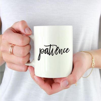 Patience Black Calligraphy Ceramic Mug Image 1
