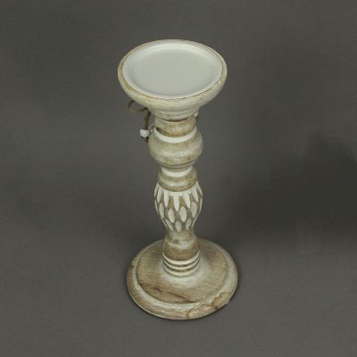 PD Home & Garden 11 Inch Wood Pedestal Candle Holder Rustic White Washed Pillar With Sea Shells Image 3