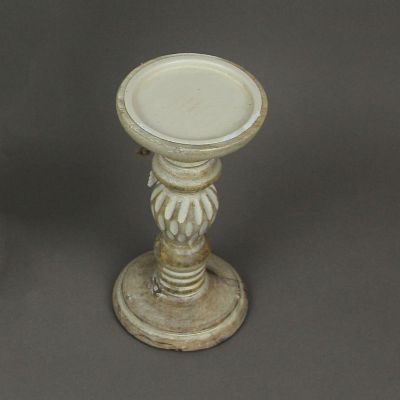 PD Home & Garden 8 Inch Wood Pedestal Candle Holder Rustic White Washed Pillar With Sea Shells Image 3