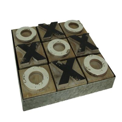 PD Home & Garden Distressed Wood and Metal Tic Tac Toe Board Game Image 1