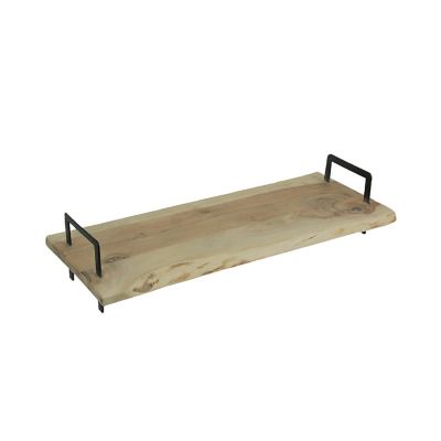 PD Home & Garden Rectangle Live Wood Edge Serving Tray Stand With Metal Handles Charcuterie Board Image 1